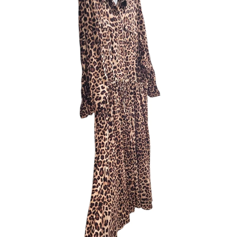 Torrid Leopard Print Chalis Button Down Midi Dress NWT Size 4X Drawstring - Picture 8 of 16